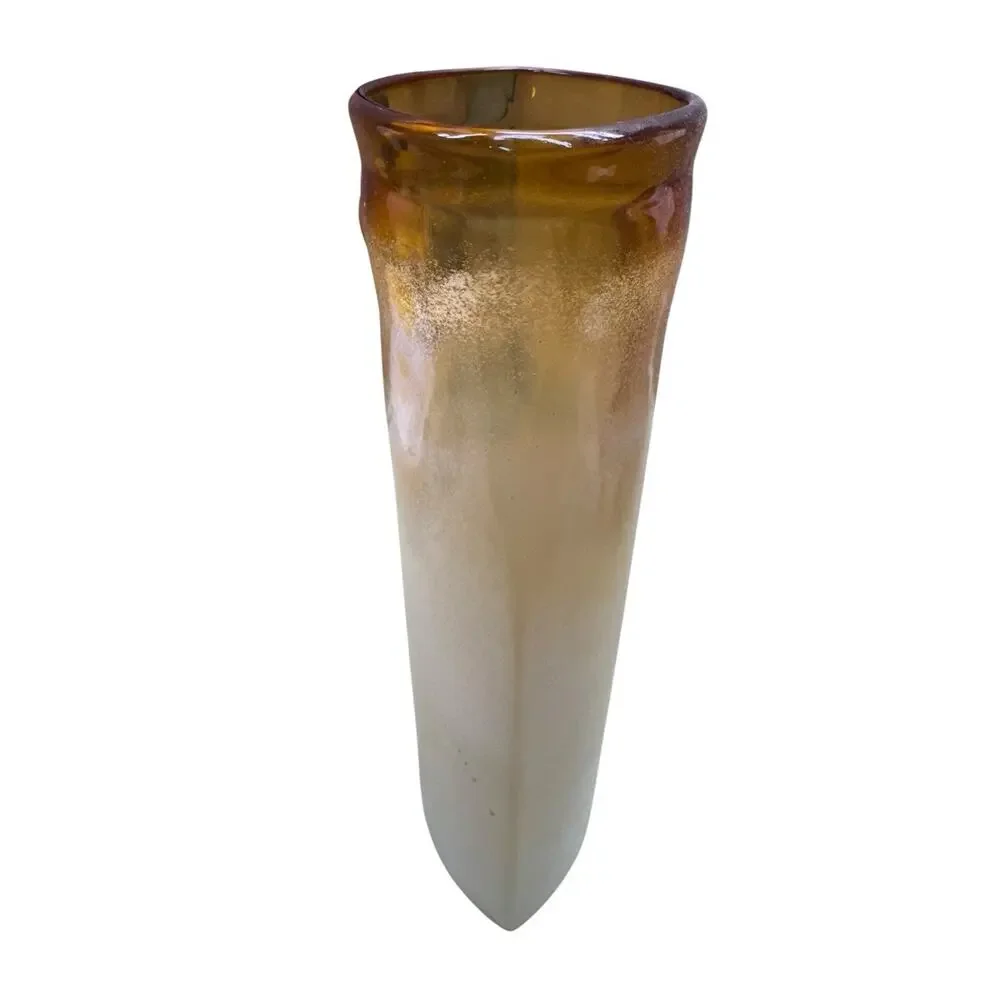 Fenton International 14in Amber Gold Vertical Textured Trail Frosted Sand Vase